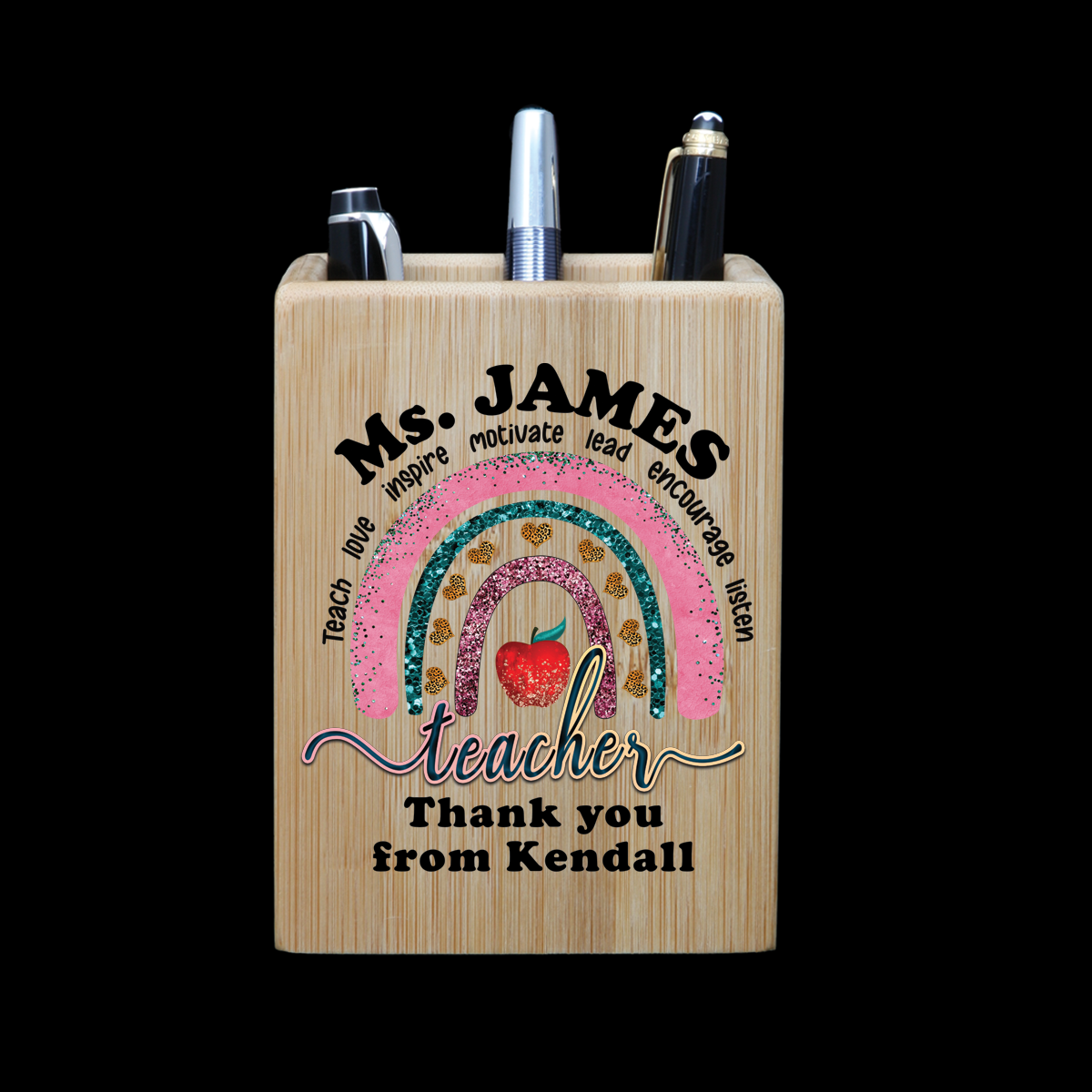 https://www.giftedfromtheheart.com.au/personalised-pen-holder-apple-rainbow-teacher