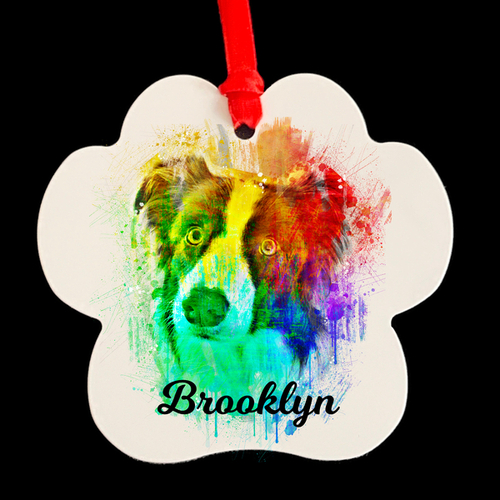 Personalised Aluminium Dog Paw Ornament - Watercolour Pop Art Photo