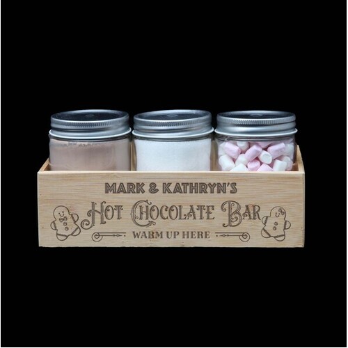 Personalised Christmas Hot Chocolate Bar With 3 Metal Lid Jars