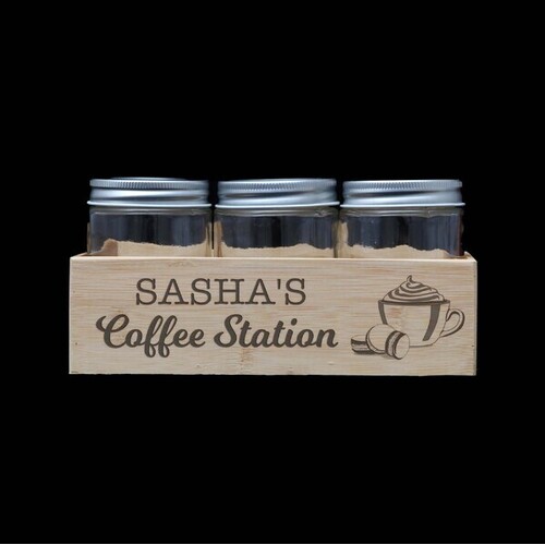 Personalised Coffee Station With 3 Metal Lid Jars