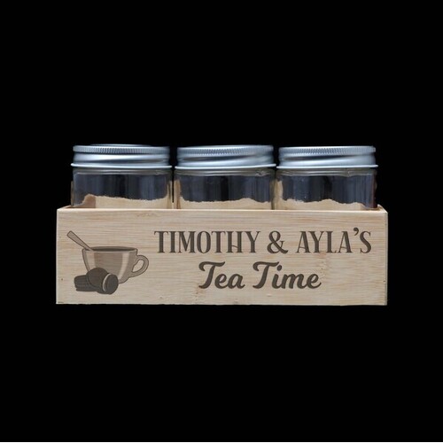 Personalised Tea Time Station With 3 Metal Lid Jars