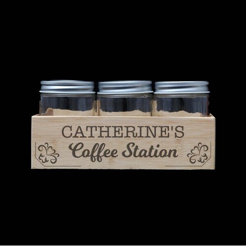 Personalised Coffee Station 2 With 3 Metal Lid Jars