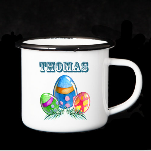 Personalised Enamel Mug - Watercolour Easter Eggs 