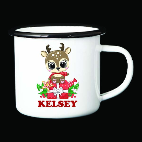 Personalised Enamel Mug - Gifting Reindeer 