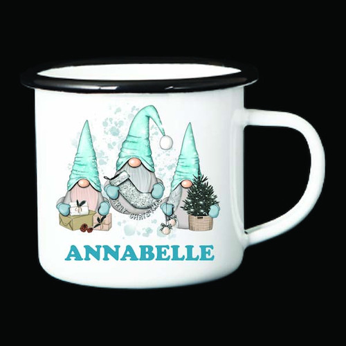 Personalised Enamel Mug - Snowing Christmas Gnomes