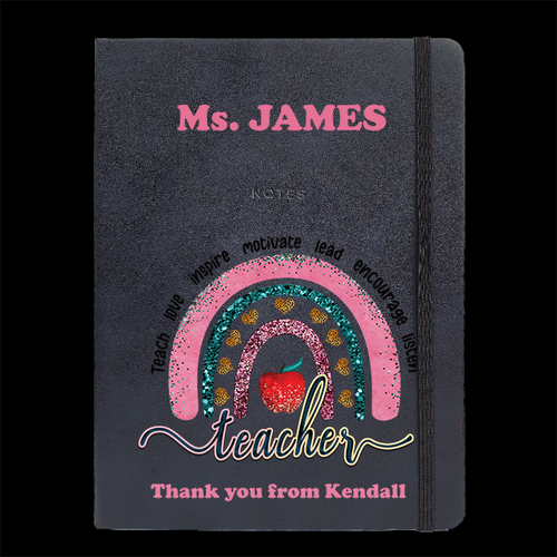 Personalised  Black Journal - Apple Rainbow Teacher