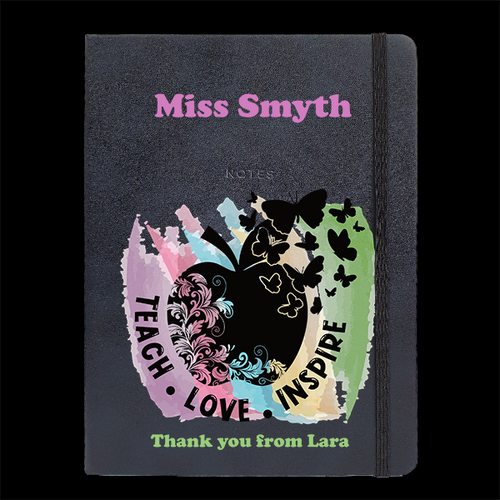 Personalised  Black Journal - Butterfly Apple Teacher