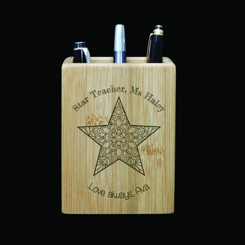 Personalised Bamboo Pen Holder - Star Teacher