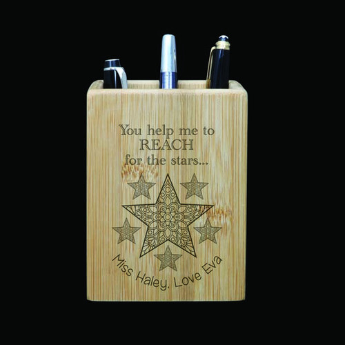 Personalised Bamboo Pen Holder - Reach for the Stars
