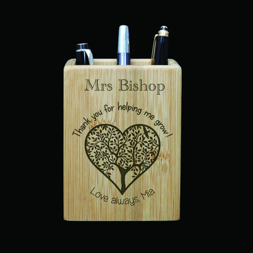 Personalised Bamboo Pen Holder - Helping Me Grow Heart