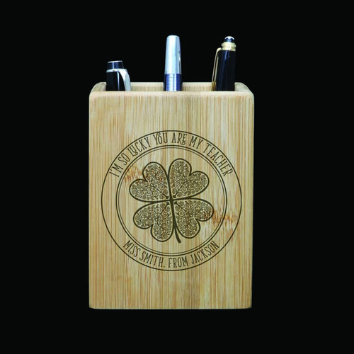 Personalised Bamboo Pen Holder - Lucky You're My Teacher