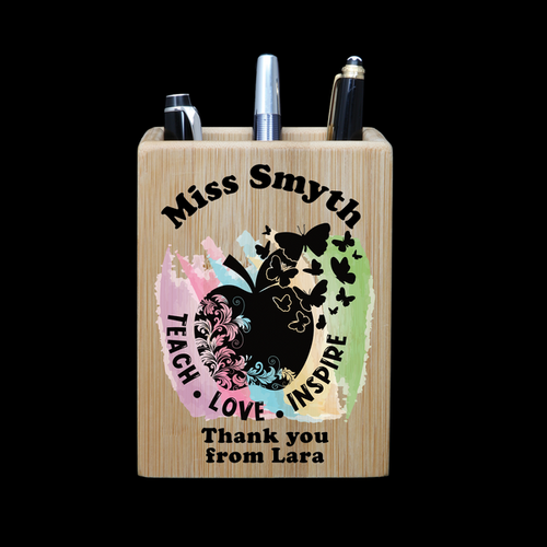 Personalised  Pen Holder - Butterfly Apple Teacher