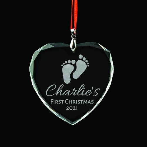 Baby's 1st Christmas Personalised Crystal Ornament - Feet