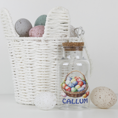 Personalised Cork Lid Acrylic Jar - Basket with Eggs 