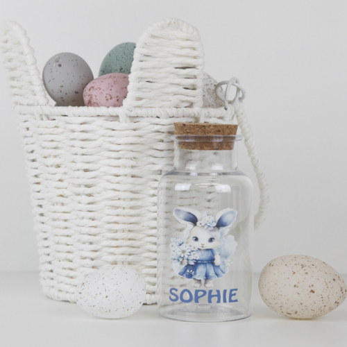 Personalised Cork Lid Acrylic Jar - Girl Denim Bunny