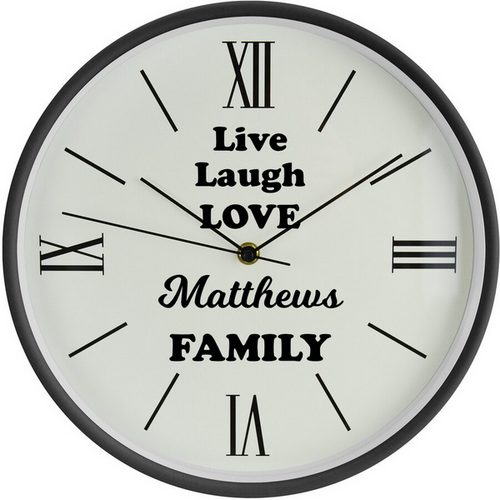 Personalised Roman Numeral Wall Clock - Live Love Laugh 