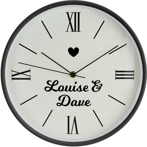Personalised Roman Numeral Wall Clock - Two Names Heart 