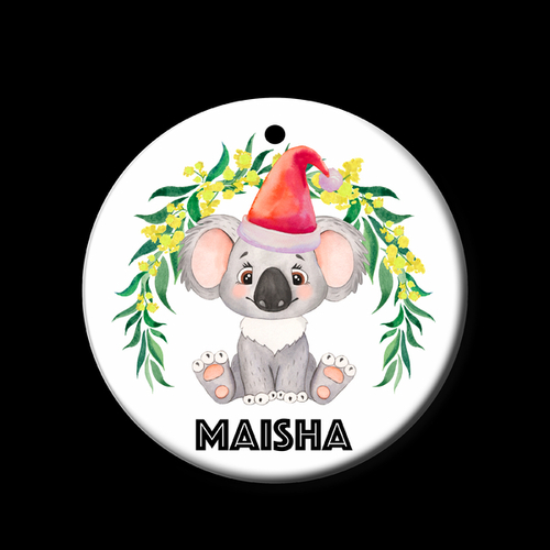 Personalised Ceramic Ornament- Koala & Wattle Christmas Bush Baby 