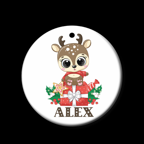 Personalised Ceramic Ornament- Reindeer with gifts