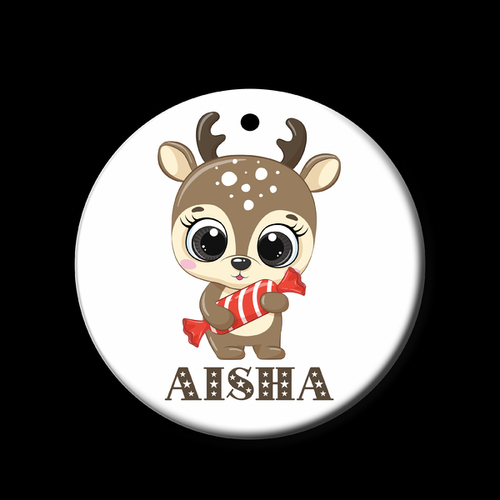 Personalised Ceramic Ornament- Reindeer with Bonbon 