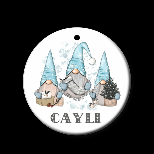 Personalised Ceramic Ornament- Aqua Gnomes