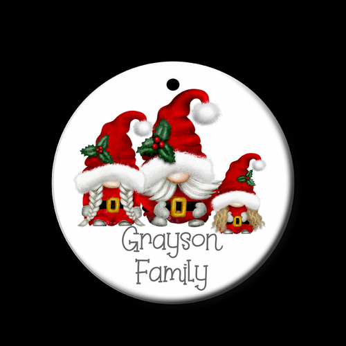 Personalised Ceramic Ornament- Christmas Gnome Family - 3 People