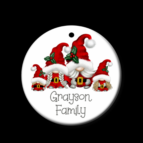 Personalised Ceramic Ornament- Christmas Gnome Family - 4 People