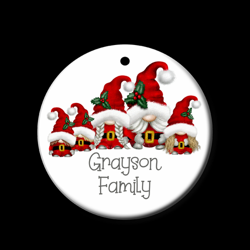 Personalised Ceramic Ornament- Christmas Gnome Family - 5 People