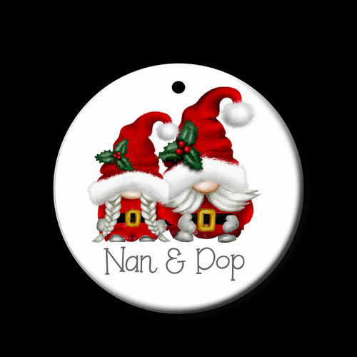 Personalised Ceramic Ornament- Christmas Gnome Family Nan & Pop