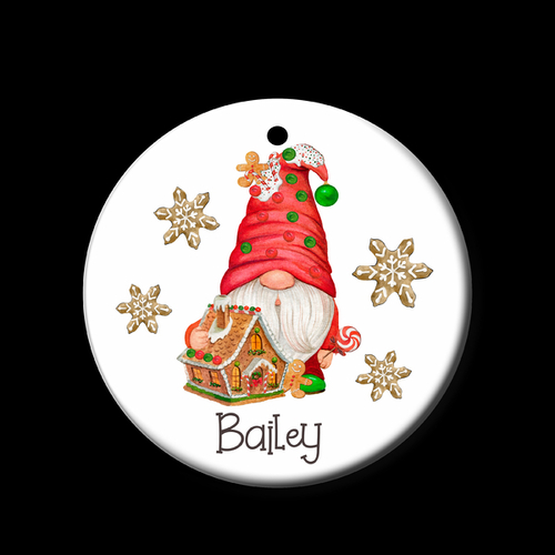 Personalised Ceramic Ornament- Gingerbread House Gnome