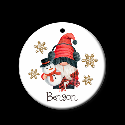 Personalised Ceramic Ornament- Snowman & Earmuff Gnome