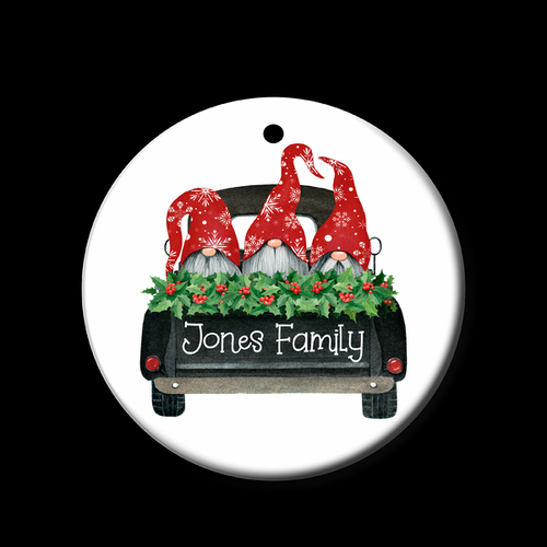 Personalised Ceramic Ornament- Pick up truck Santa  Gnomes