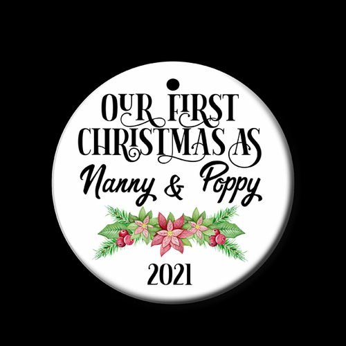Personalised Ceramic Ornament- Nanny & Poppy 1st Christmas