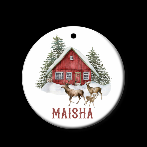 Personalised Ceramic Ornament- Traditional Watercolour Red Barn  