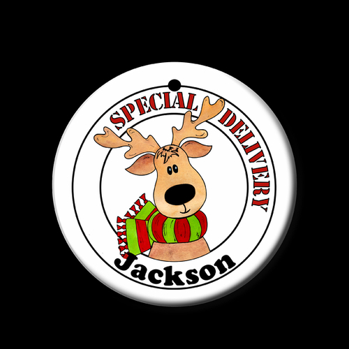 Personalised Ceramic Ornament- Reindeer Special Delivery 