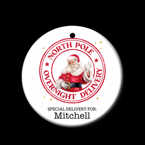 Personalised Ceramic Ornament- North Pole Overnight Delivery 