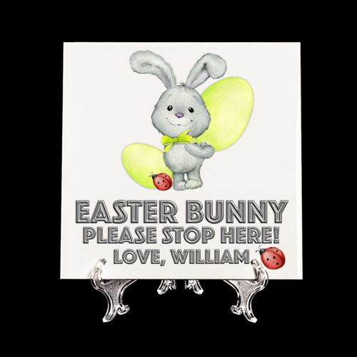 Ceramic Square Personalised D��cor Tiles  - Bunny Steel Font  