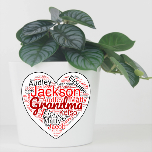 Personalised Flower Planter Pot - Family names Heart