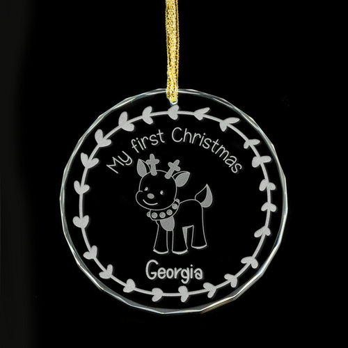 Baby's 1st Christmas Personalised Glass Ornament - Reindeer