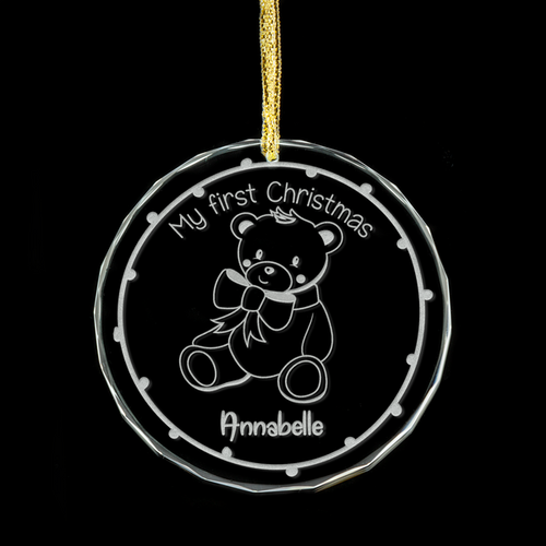 Baby's 1st Christmas Personalised Glass Ornament - Teddy Bear