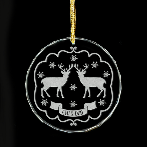2 Reindeer Personalised Glass Ornament
