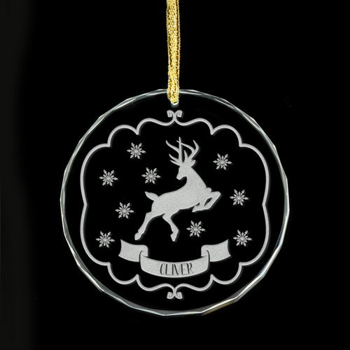 Jumping Reindeer Personalised Glass Ornament