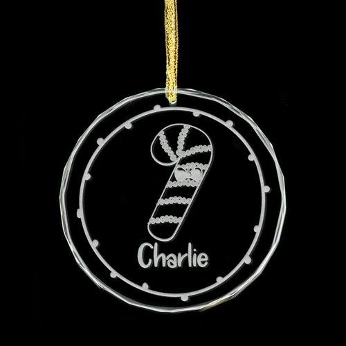 Gingerbread Candy Cane Personalised Glass Ornament