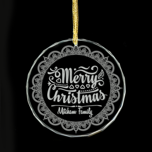 Merry Christmas Personalised Glass Ornament - Mandala