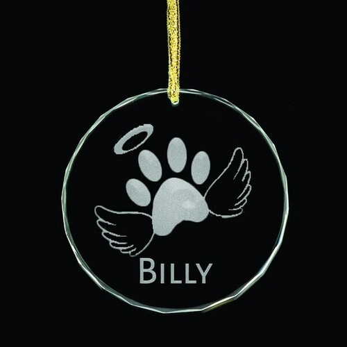 Paw Print Angel Glass Ornament - Dog