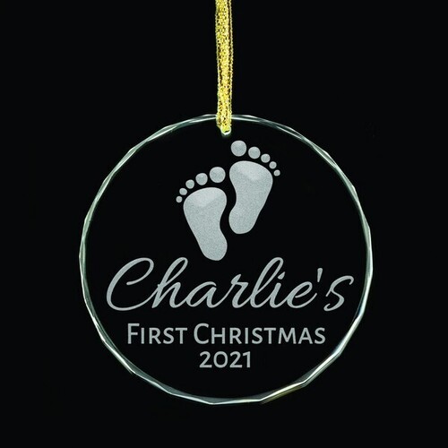 Baby's 1st Christmas Personalised Glass Ornament - Feet