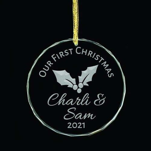 Our 1st Christmas Personalised Glass Ornament - Holly
