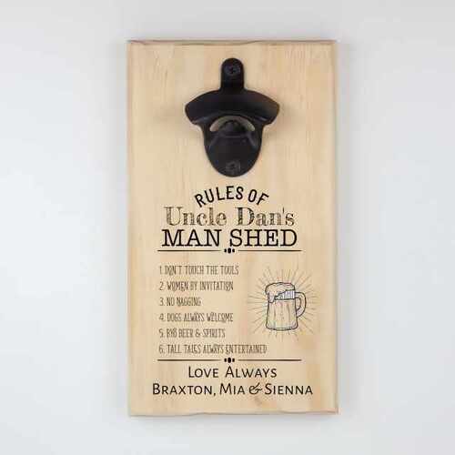 Personalised Hanging Bottle Opener-Man Shed Rules