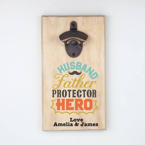 Personalised Hanging Bottle Opener-Father, Protector, Hero