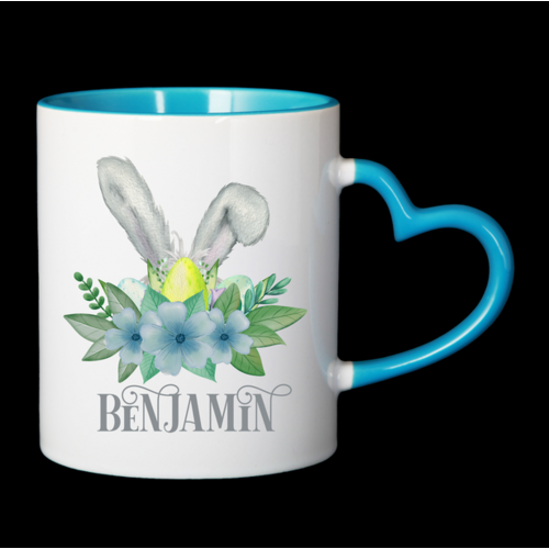 Personalised Mug - Blue Floral Bunny Ears 